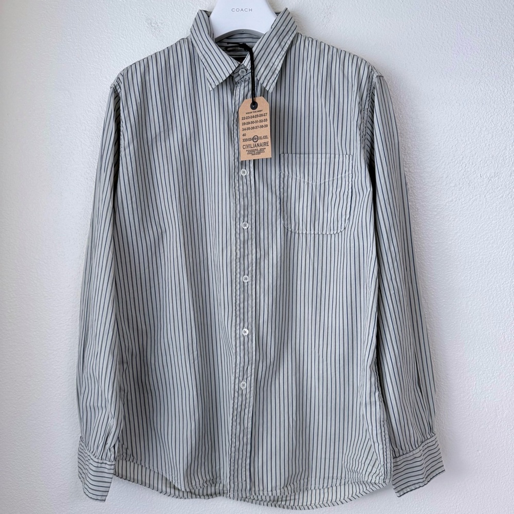NWT Civilianaire Men’s Medium Windsor Stripe Button Down Shirt Made in USA $195